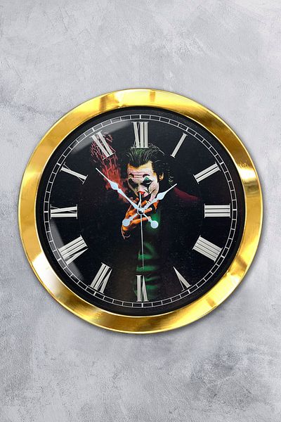 Kasva Concept Δώρο 36 εκ. Χρυσό Μεταλλικό Ρολόι Τοίχου Joker