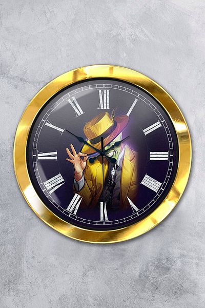Kasva Concept Gift 36 cm Gold Metal Mask Wall Clock
