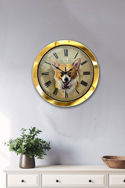 Kasva Concept Gift 36 cm Gold Metal Wolf Wall Clock