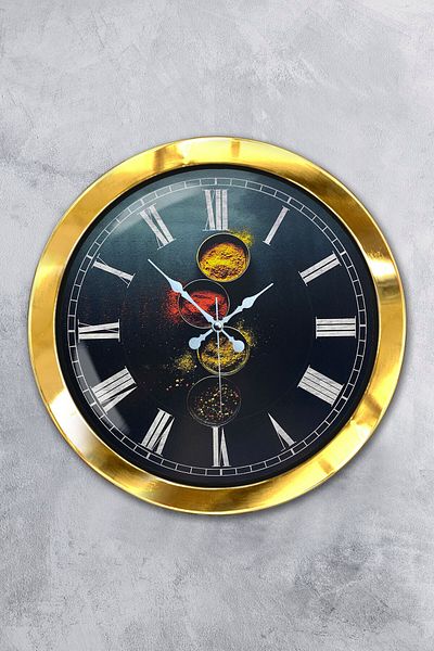 Kasva Concept Δώρο 36 εκ. Χρυσό Μεταλλικό Ρολόι Τοίχου Κουζίνας