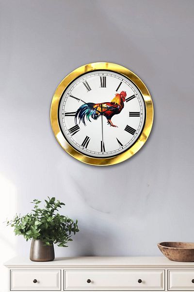 Kasva Concept Gift 36 cm Gold Metal Rooster Wall Clock