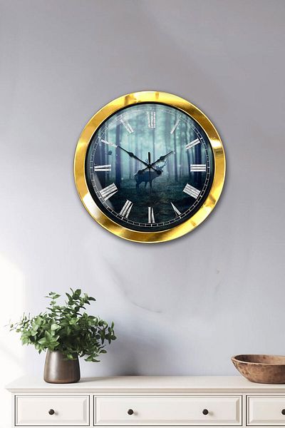 Kasva Concept Gift 36 cm Gold Metal Animals Wall Clock