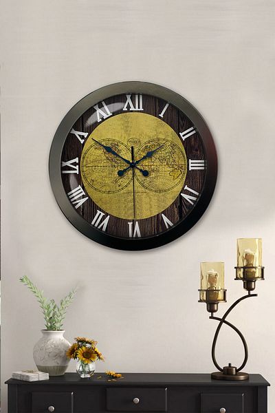 Kasva Concept 36 cm Black Metal World Maps Wall Clock