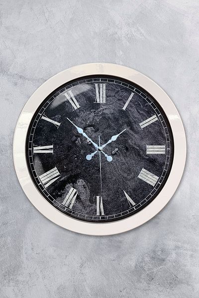 Kasva Concept Gift 36 cm White Metal Roman Marble Patterned Wall Clock