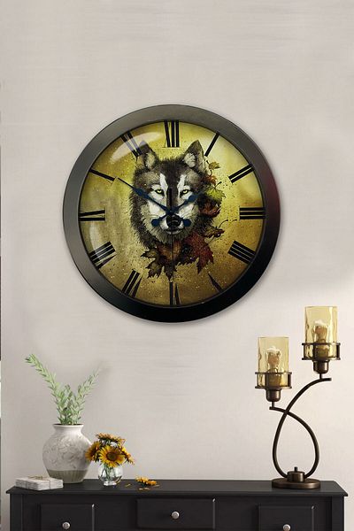 Kasva Concept Gift 36 cm Black Metal Wolf Wall Clock