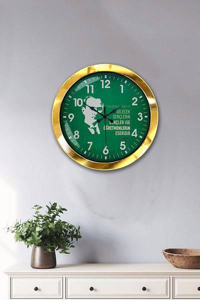 Kasva Concept Gift 36 cm Gold Metal Teacher's Day Wall Clock