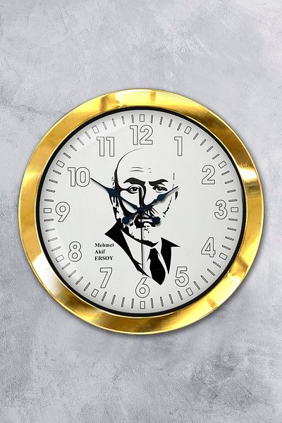 Kasva Concept Gift 36 cm Gold Metal Mehmet Akif Ersoy Wall Clock