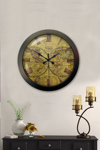 Kasva Concept Gift 36 cm Black Metal Maps Wall Clock