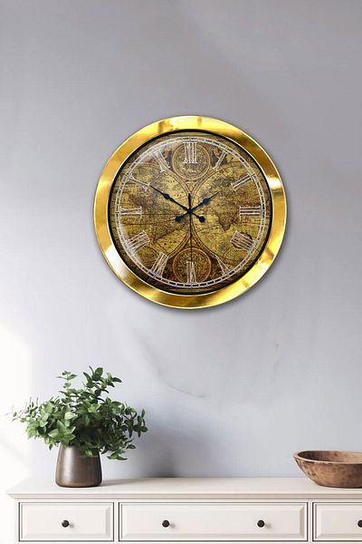 Kasva Concept Gift 36 cm Gold Metal Map Wall Clock