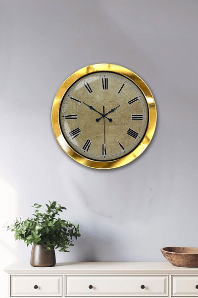Kasva Concept Δώρο 36 εκ. Χρυσό Μεταλλικό Αντίκα Ρολόι Τοίχου