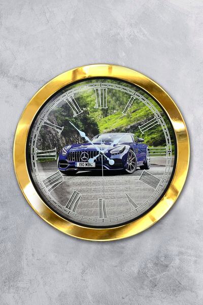 Platin Saat هدية ساعة حائط مرسيدس معدنية ذهبية مقاس 36 سم