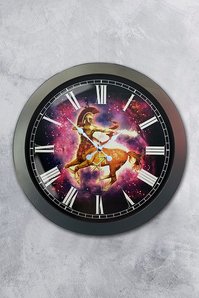 Kasva Concept Gift 36 cm Black Metal Sagittarius Wall Clock