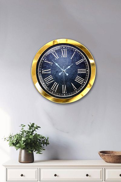 Kasva Concept Gift 36 cm Gold Metal Blue Wall Clock