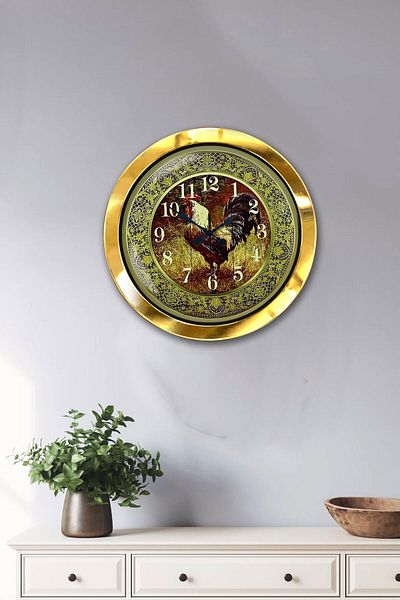 Kasva Concept Gift 36 cm Gold Metal Rooster Wall Clock