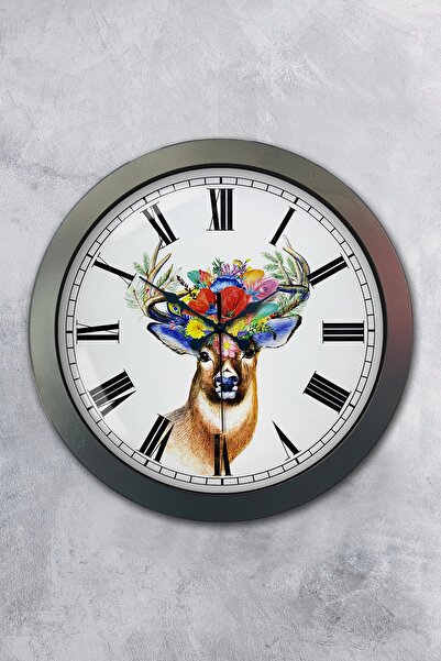 Kasva Concept هدية ساعة حائط غزال معدنية أنثراسايت مقاس 36 سم