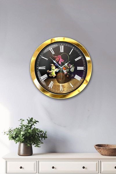 Kasva Concept 36 cm Gold Metal Vase Flower Wall Clock