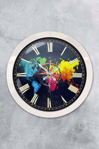 Kasva Concept Gift 36 cm White Metal Compass Wall Clock