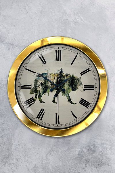 Kasva Concept Δώρο 36 εκ. Χρυσό Μεταλλικό Ρολόι Τοίχου Wild Nature