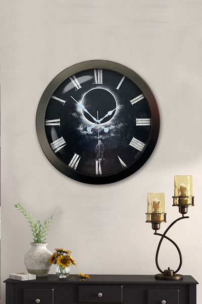 Kasva Concept Gift 36 cm Black Metal Full Moon Wall Clock