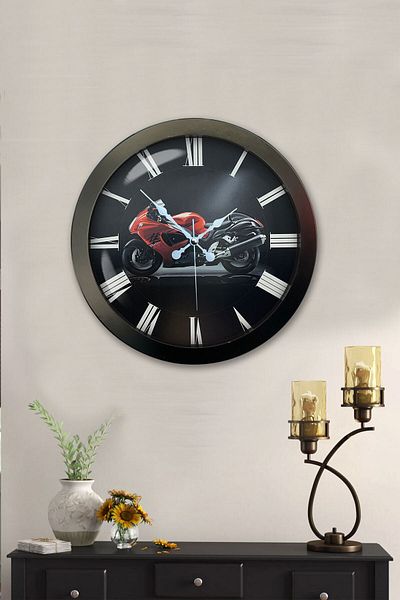 Kasva Concept Gift 36 cm Black Metal Motorcycle Wall Clock