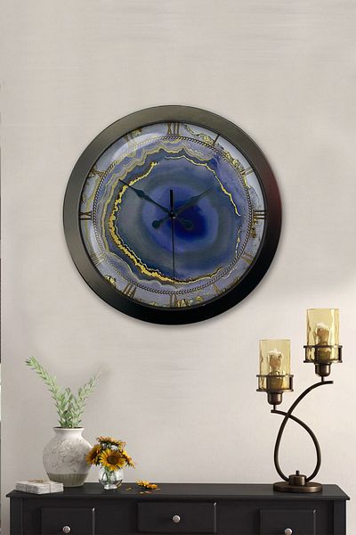 Kasva Concept Gift 36 cm Black Metal Marble Patterned Wall Clock
