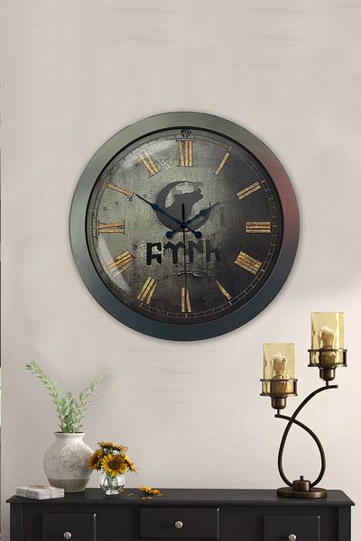 Kasva Concept Gift 36 cm Black Metal Bozkurt Turkish Wall Clock