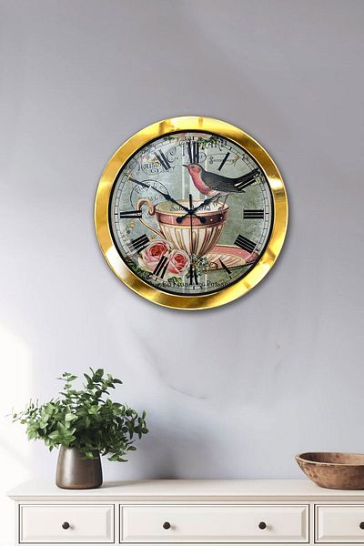 Kasva Concept Gift 36 cm Gold Metal Bird Wall Clock