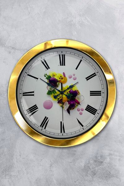 Platin Saat هدية ساعة حائط مطبخ معدنية ذهبية مقاس 36 سم