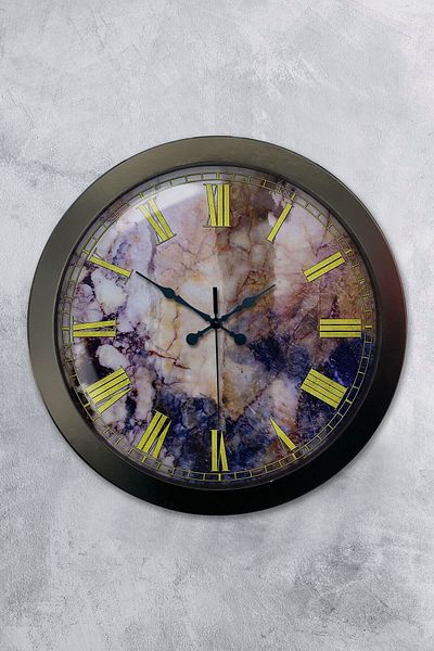 Kasva Concept Gift 36 cm Black Metal Marble Wall Clock