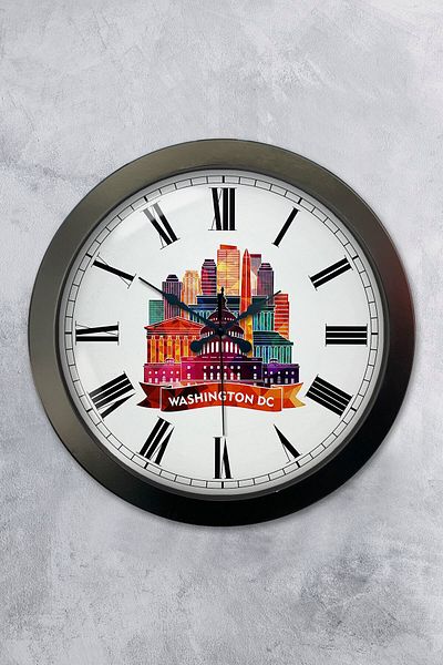 Kasva Concept 36 cm Black Metal Washington Themed Wall Clock