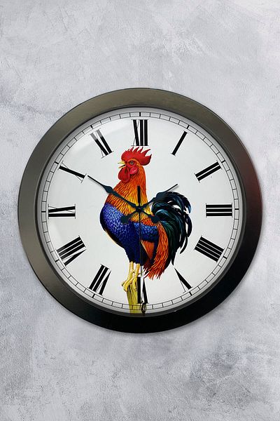 Kasva Concept Gift 36 cm Black Metal Rooster Wall Clock