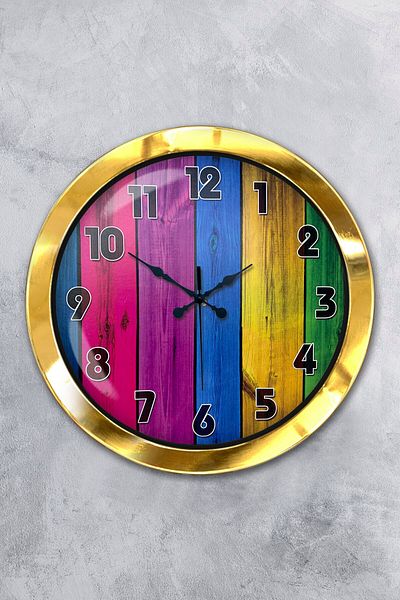 Kasva Concept Gift 36 cm Gold Metal Rainbow Wall Clock