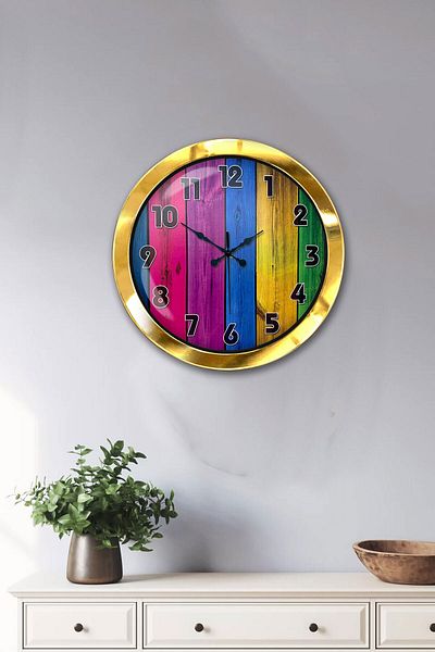 Kasva Concept Gift 36 cm Gold Metal Rainbow Wall Clock