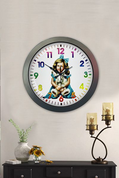 Kasva Concept Gift 36 cm Chrome Metal Young Girl Wall Clock