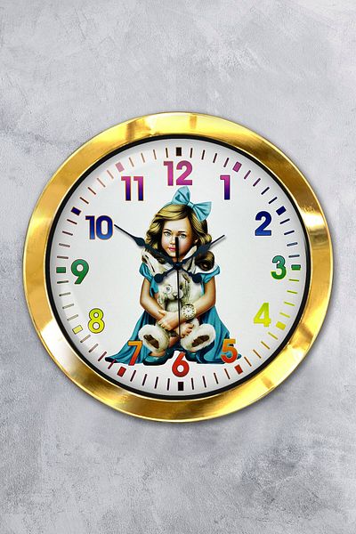 Kasva Concept Gift 36 cm Gold Metal Young Girl Wall Clock