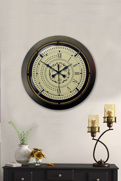 Kasva Concept Cadou 36 Cm Ceas de Perete Busola Metal Negru