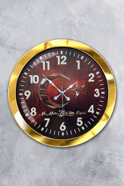 Kasva Concept Gift 36 cm Gold Metal Türkiyem Wall Clock