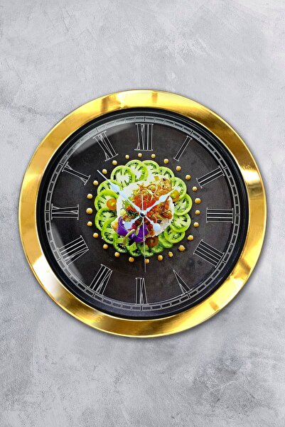 Platin Saat هدية ساعة حائط مطبخ معدنية ذهبية مقاس 36 سم