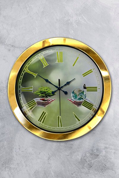 Platin Saat ساعة حائط بموضوع مناخ معدني ذهبي مقاس 36 سم