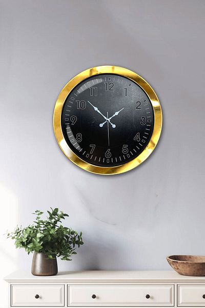 Kasva Concept Cadou 36 Cm Aur Metal Negru Ceas de Perete