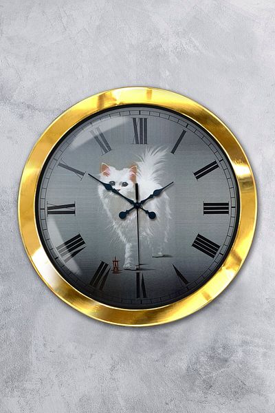 Kasva Concept Gift 36 cm Gold Metal Cat Wall Clock