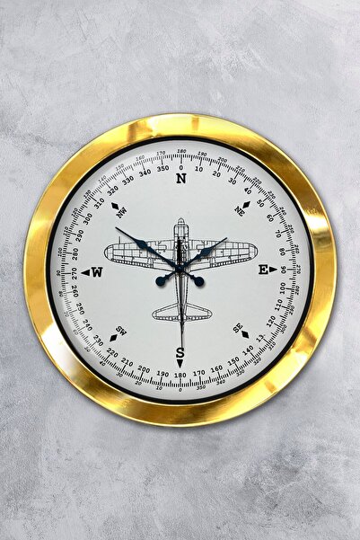 Platin Saat هدية ساعة حائط بوصلة معدنية ذهبية مقاس 36 سم