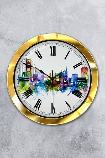 Kasva Concept Gift 36 cm Gold Metal Istanbul Wall Clock
