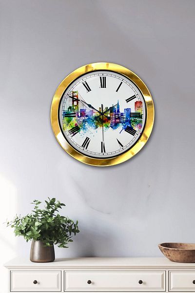 Kasva Concept Gift 36 cm Gold Metal Istanbul Wall Clock