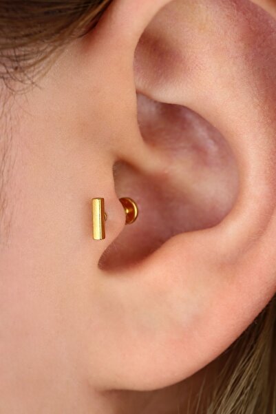 Vilma Aksesuar Tragus Cerrahi Çelik Çubuk Piercing (6mm) Gold Renk