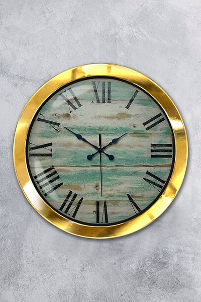 Kasva Concept 36 cm Gold Metal Antique Roman Wall Clock