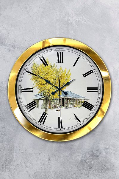 Kasva Concept Gift 36 cm Gold Metal Landscape Wall Clock