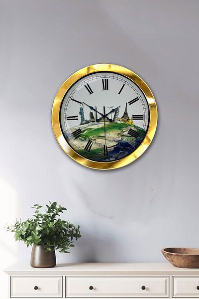 Kasva Concept Δώρο 36 εκ. Χρυσό Μεταλλικό Διεθνές Ρολόι Τοίχου