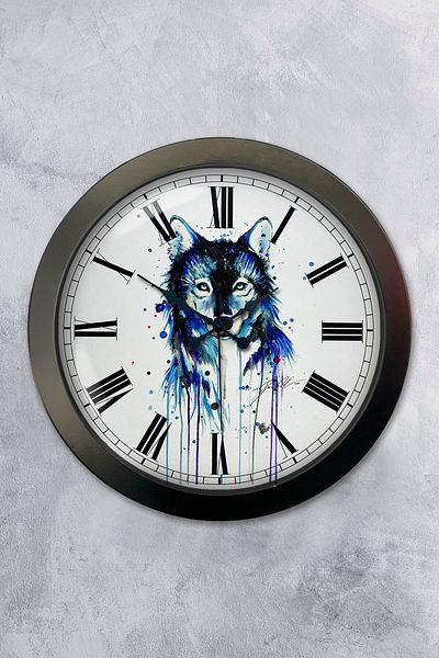 Kasva Concept Gift 36 cm Black Metal Wolf Wall Clock