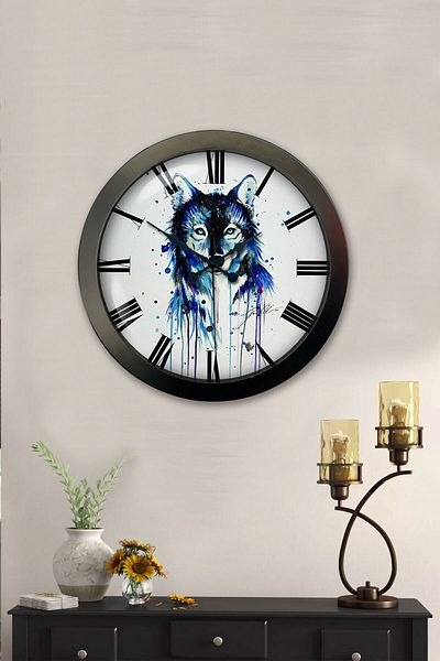 Kasva Concept Gift 36 cm Black Metal Wolf Wall Clock
